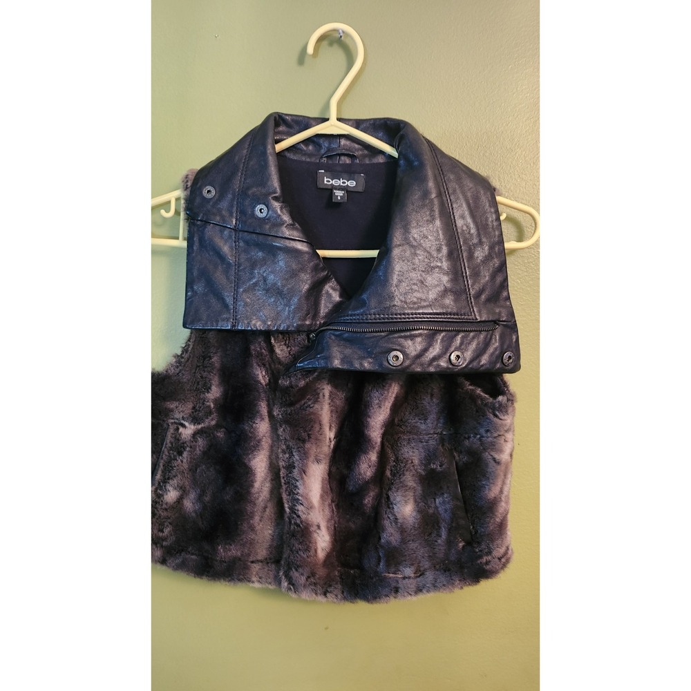 Bebe Brown Faux Fur Leather Trim Vest Women Small Designer